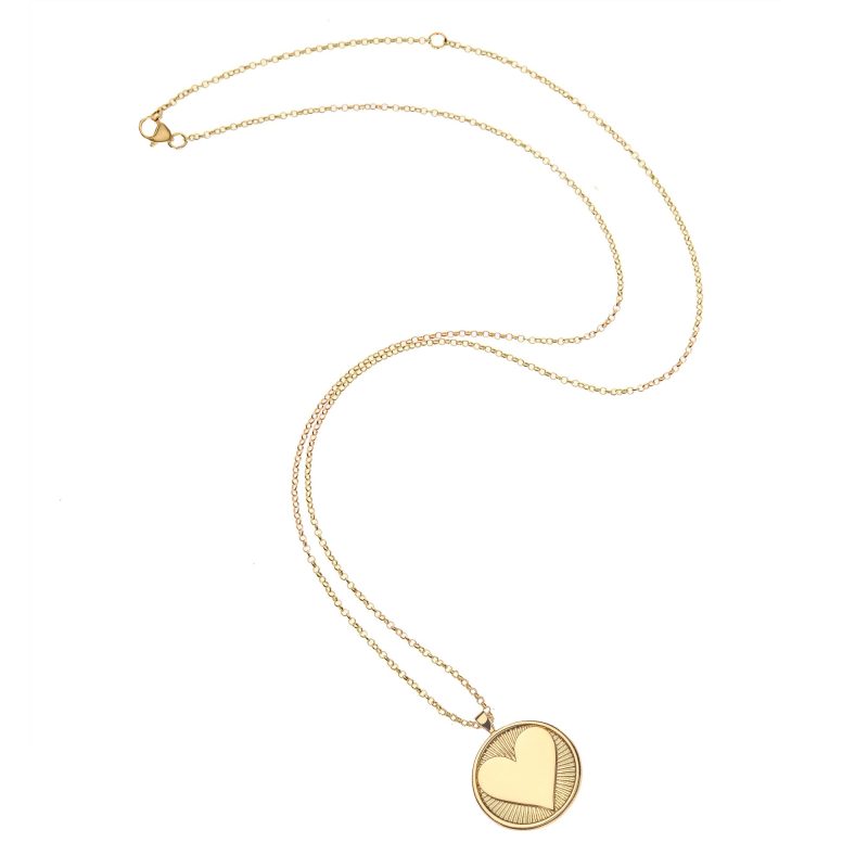 Gold heart coin pendant on delicate adjustable chain