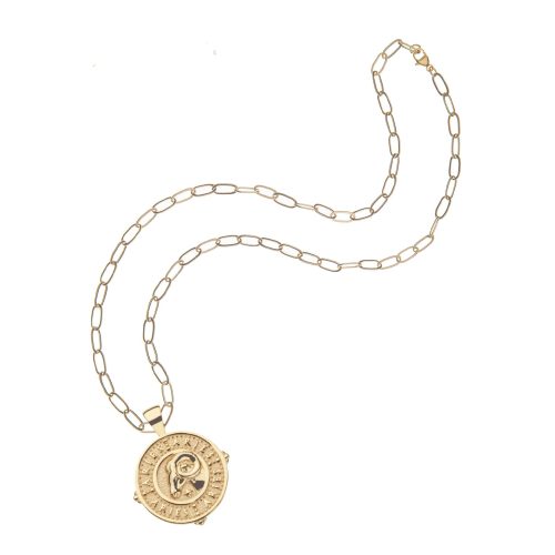 Gold original Aries coin pendant on drawn link chain