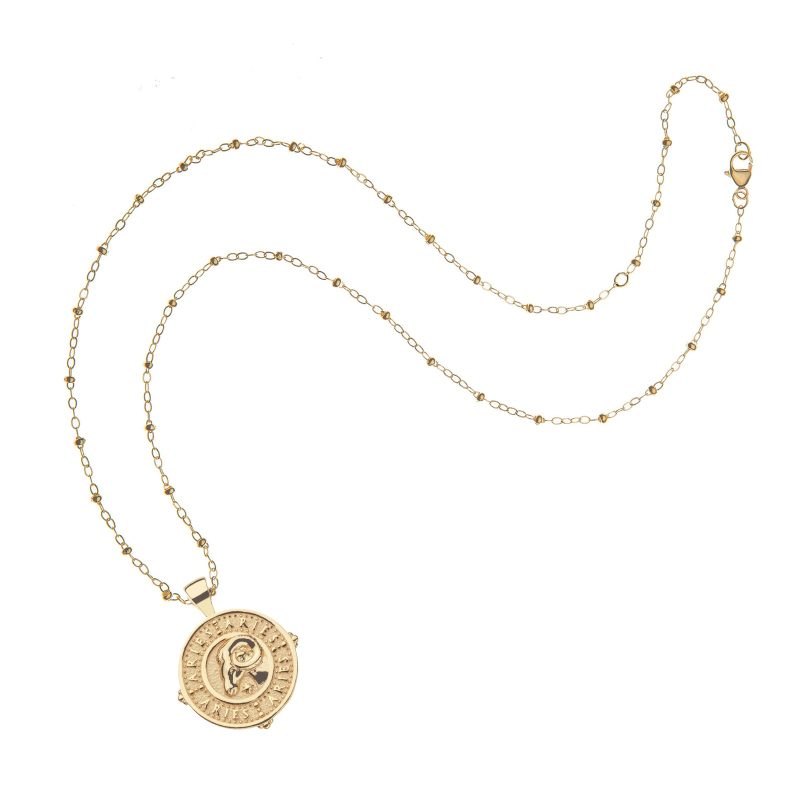 Gold small Aries coin pendant on satellite chain