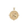 Gold small Aries coin pendant featuring a ram in the center with the word "Aries" repeated around the border