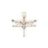 Gold dragonfly pendant featuring aquamarine and blue topaz accents