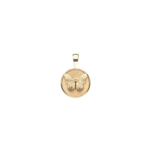 Gold Coin Pendant with Butterfly Illustration