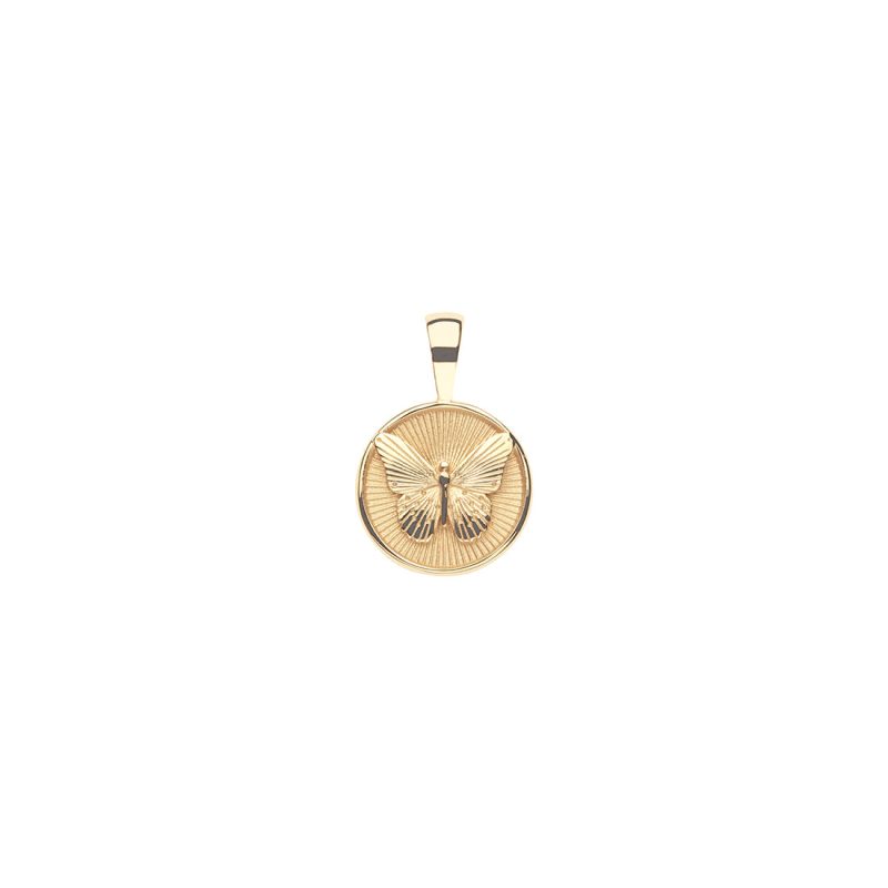 Gold Coin Pendant with Butterfly Illustration