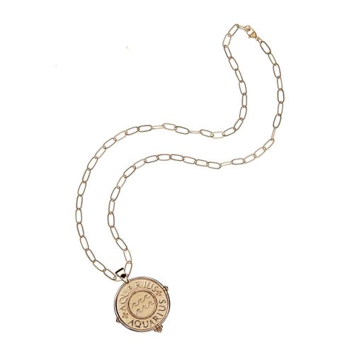 Gold original Aquarius pendant on drawn link chain