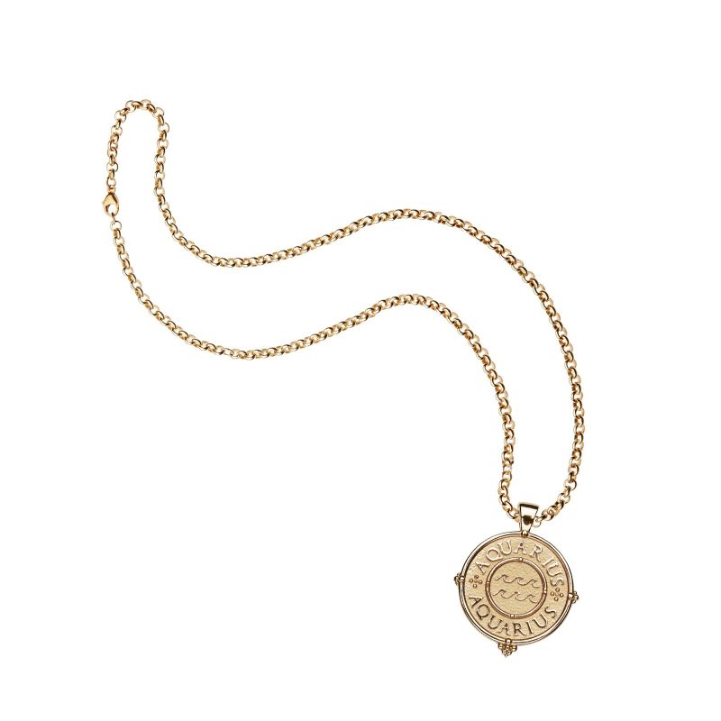 Gold original Aquarius pendant on grande rolo chain