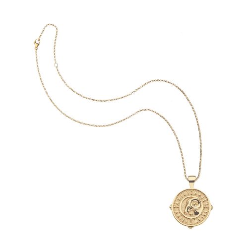 Gold small Aries coin pendant on classic rolo chain