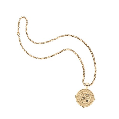 Gold original Aries coin pendant on grande rolo chain