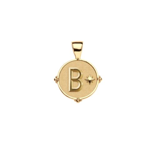 Gold letter B coin pendant with star detail