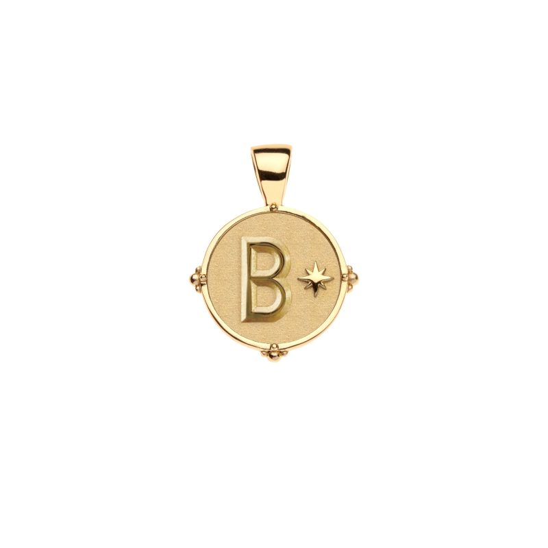 Gold letter B coin pendant with star detail