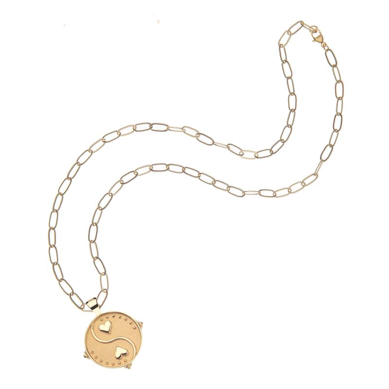 Gold Small Balance Coin Pendant on drawn link chain