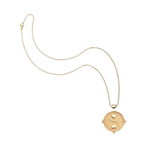 Gold Small Balance Coin Pendant on classic rolo chain