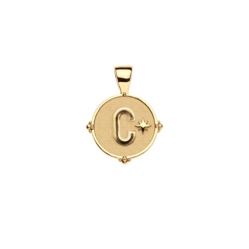 Gold letter C coin pendant with star detail