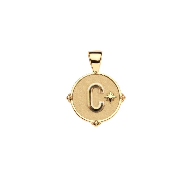 Gold letter C coin pendant with star detail