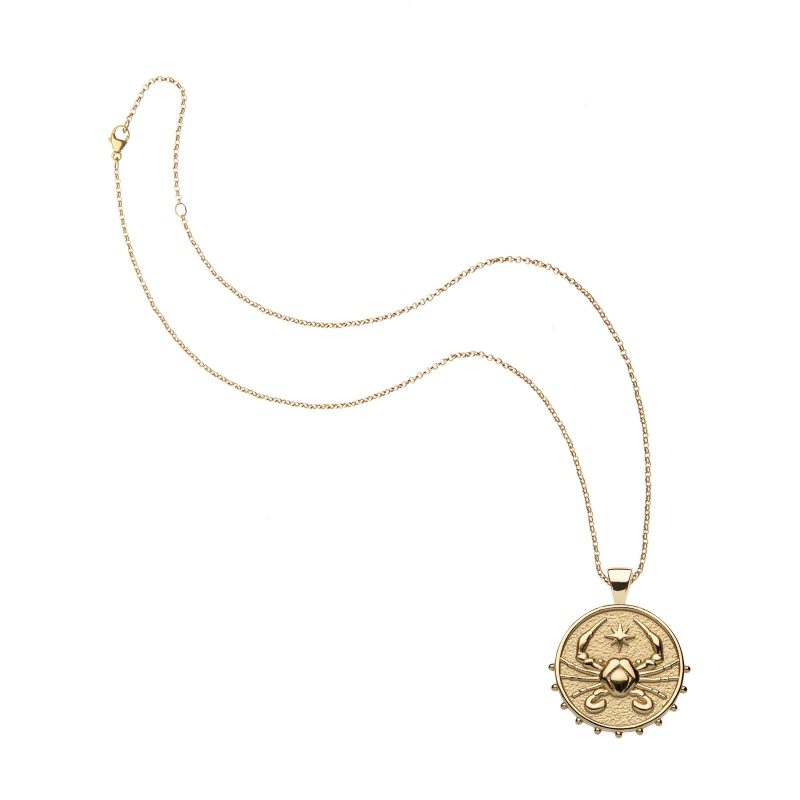 Gold small Cancer coin pendant on classic rolo chain