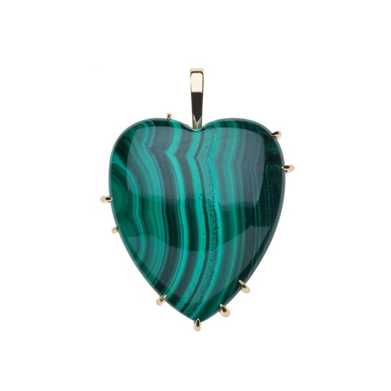 Heart pendant in malachite with gold prongs