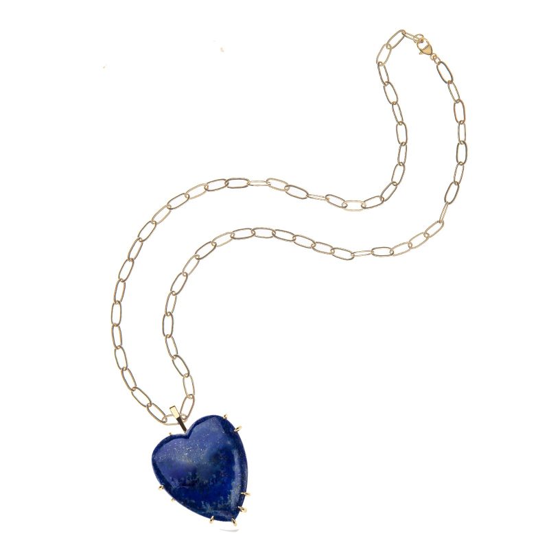 Lapis Carry your Heart pendant on drawn link chain