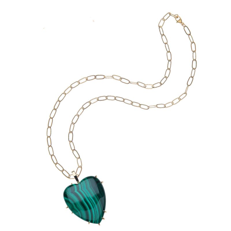 Malachite heart pendant on drawn link chain