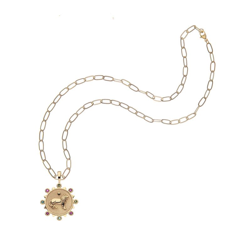 Gold Courage petite embellished coin on drawn link chain