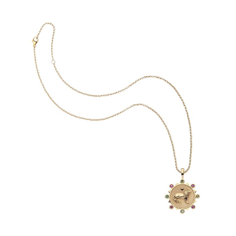 Gold Courage petite embellished coin on classic rolo chain