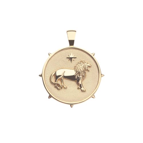 Gold Coin Pendant with Lion and star illustration