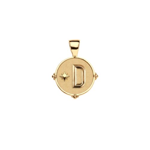 Gold letter D coin pendant with star detail