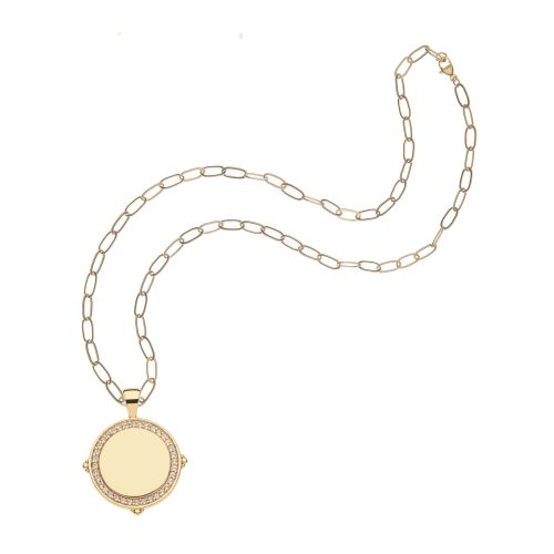 Gold engravable original coin on drawn link chain