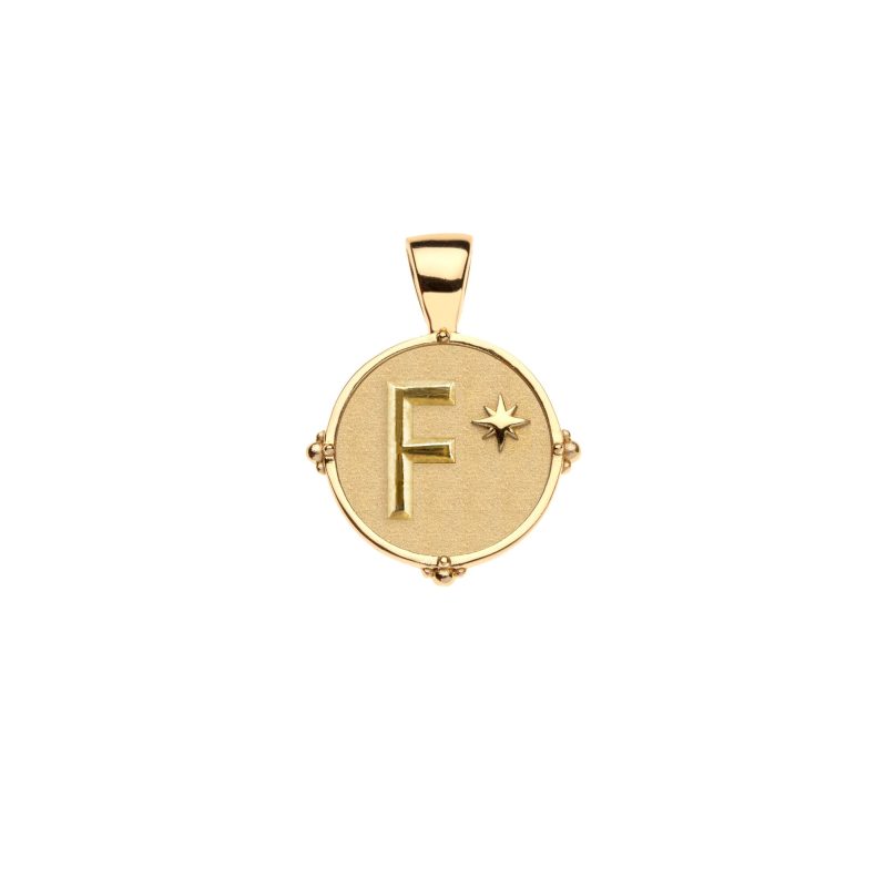 Gold letter F coin pendant with star detail