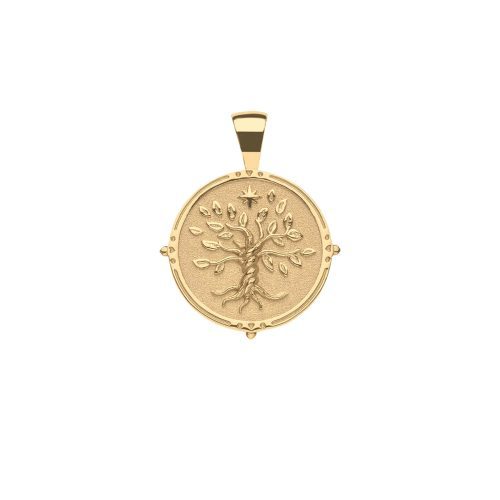 Gold Small Coin Featuring Tree of Life and Star Above Tree