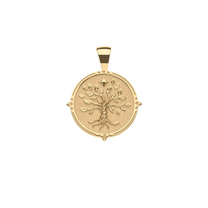 Gold Small Coin Featuring Tree of Life and Star Above Tree