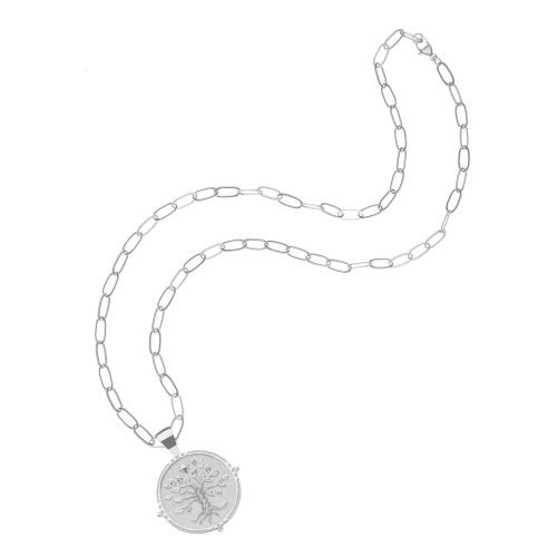 Silver Small Faith Coin Pendant on drawn link chain