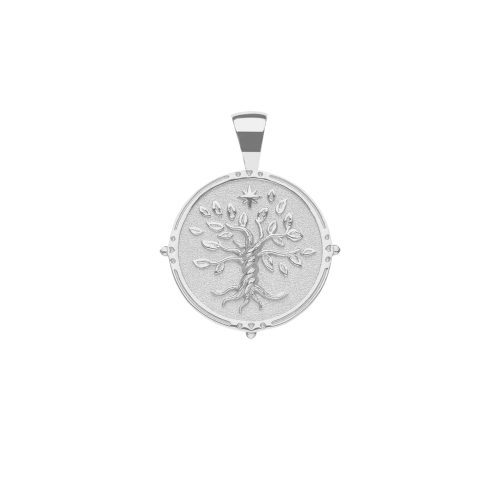 Silver Small Coin Featuring Tree of Life and Star Above Tree