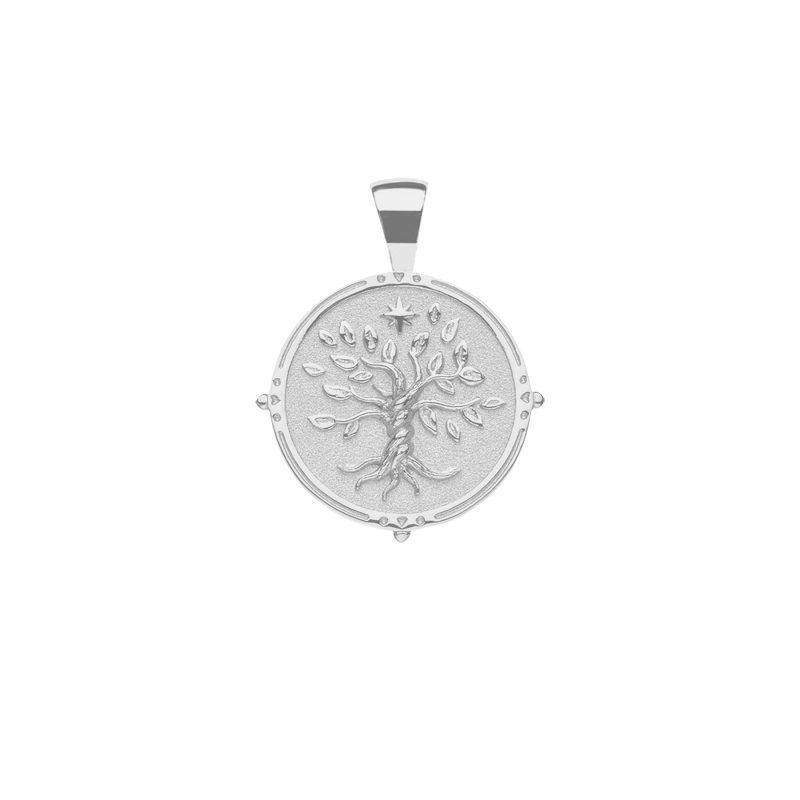 Silver Small Coin Featuring Tree of Life and Star Above Tree