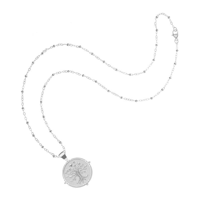 Silver Small Faith Coin Pendant on satellite chain