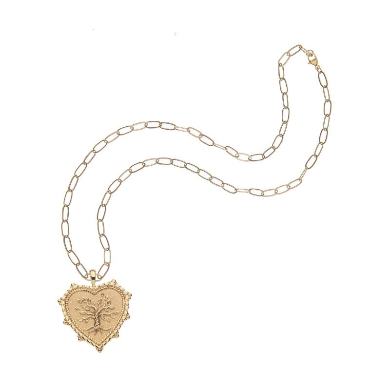 Gold Faith Heart pendant on drawn link chain