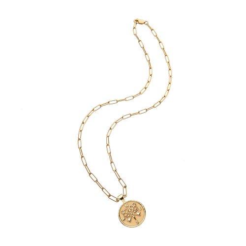 Gold Small Forever Coin Pendant on drawn link chain