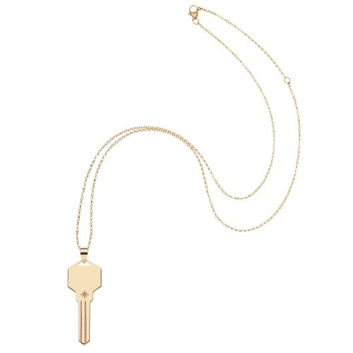 Gold engravable key pendant on delicate adjustable chain