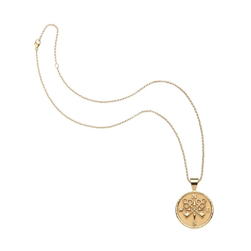 Gold Small Forever Coin Pendant on classic rolo chain