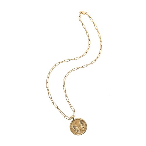 Gold Small Free Coin Pendant on drawn link chain