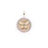 Gold Coin Pendant with Butterfly Illustration and border of Tanzanite stones