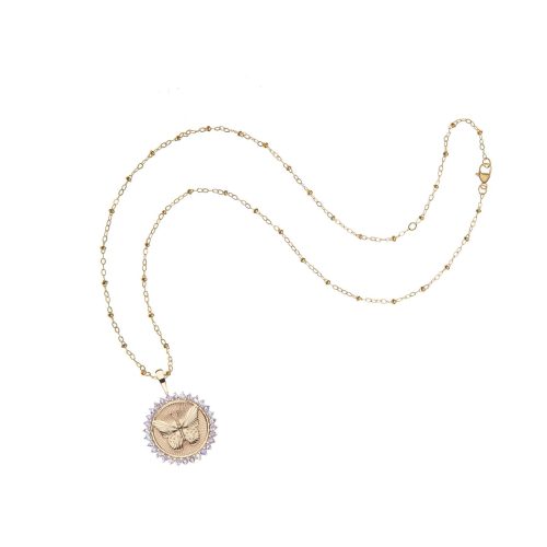 Gold Free petite embellished coin on satellite chain