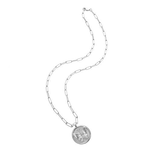 Silver Small Free Coin Pendant on drawn link chain