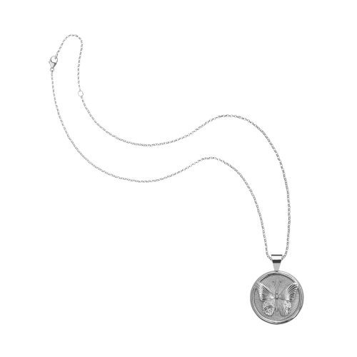 Silver Small Free Coin Pendant on classic rolo chain