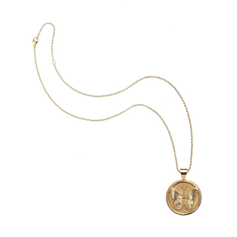 Gold Small Free Coin Pendant on classic rolo chain