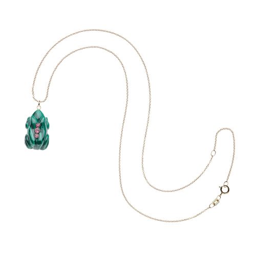 Malachite frog on 10 karat adjustable chain