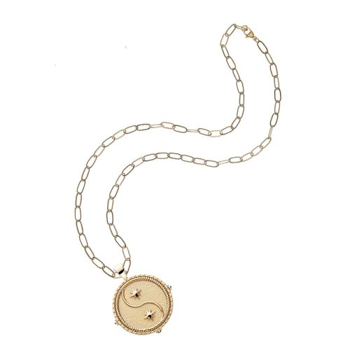 Gold original Gemini coin pendant on drawn link chain