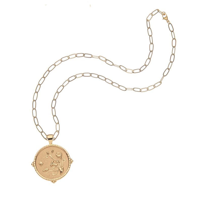 Gold Coin on Gold Drawn Link Chain