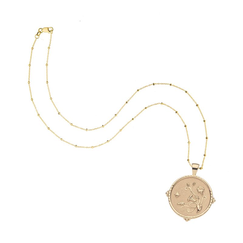 Gold Coin with Floral Design on Chain