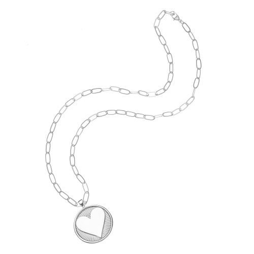 Silver heart coin on drawn link chain