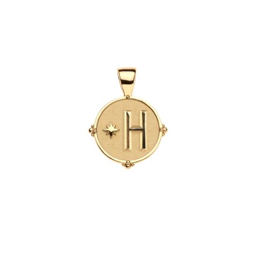 Gold letter H coin pendant with star detail