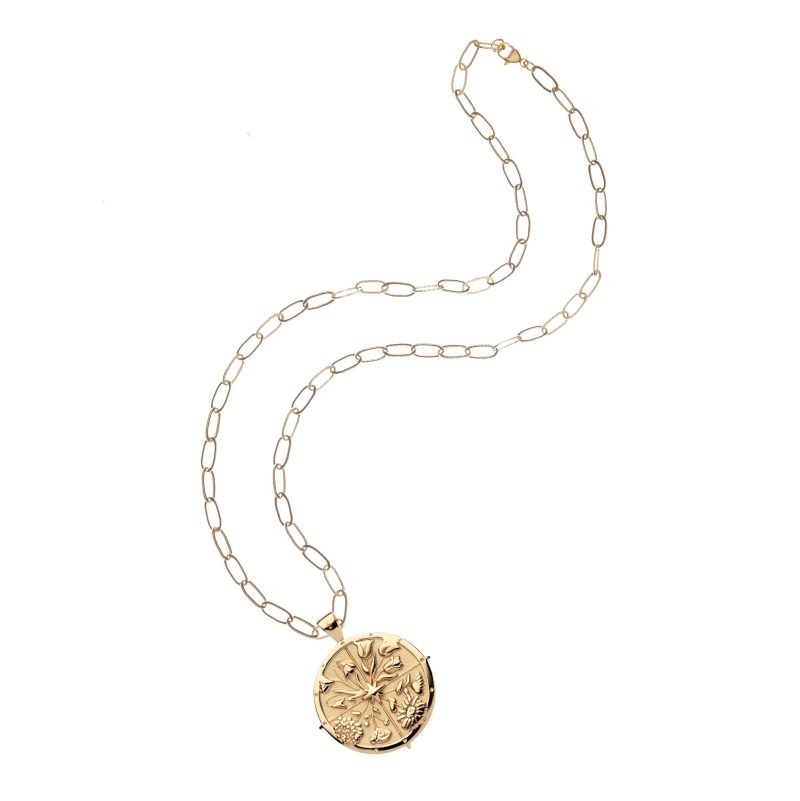 Gold Coin Pendant on Drawn Link Chain